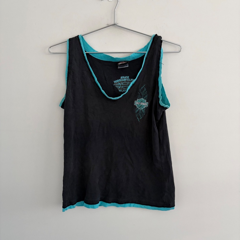 Harley-Davidson Women Black Teal Stan's Batavia NY Graphic Tank Top Large